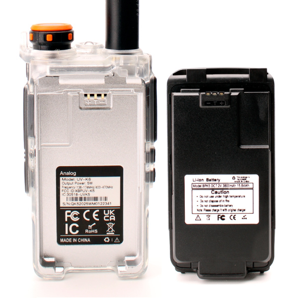 Рация Quansheng UV-K6/UV-K5(8) V1 5W IP54 1600 мАч Type-C Прозрачный